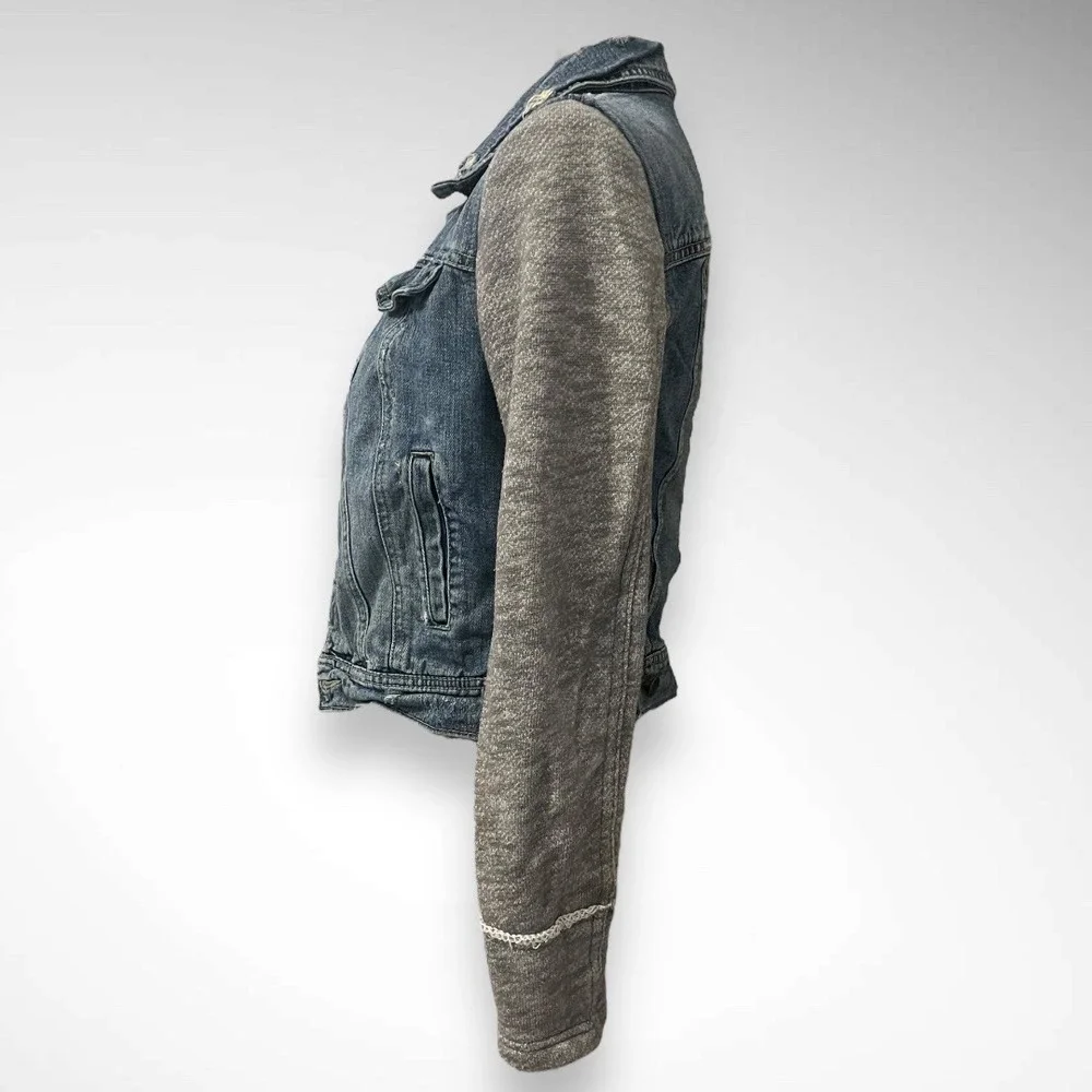 FREE PEOPLE Collared Knit and Denim Jean‎ Jacket Size XS | EUC - Picture 2 of 6